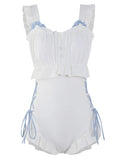 Milky white backless one-piece swimsuit for women on a mannequin.