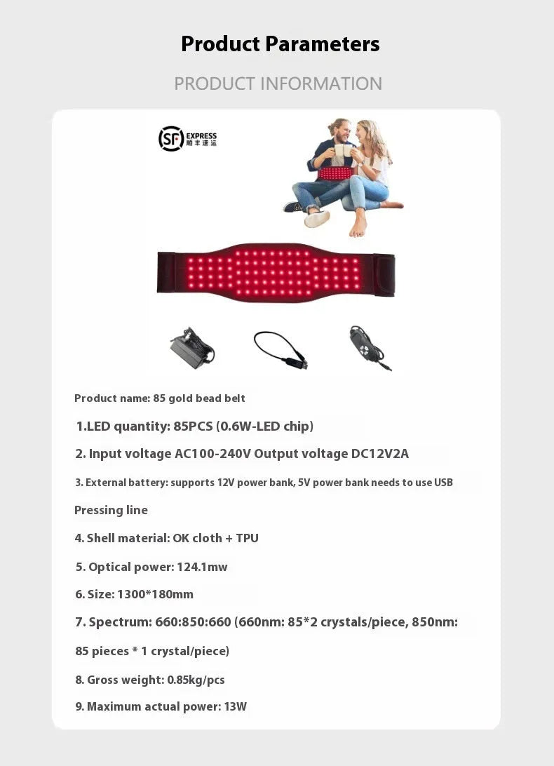 Black red light infrared physical therapy belt for waist pain relief with 12V operation