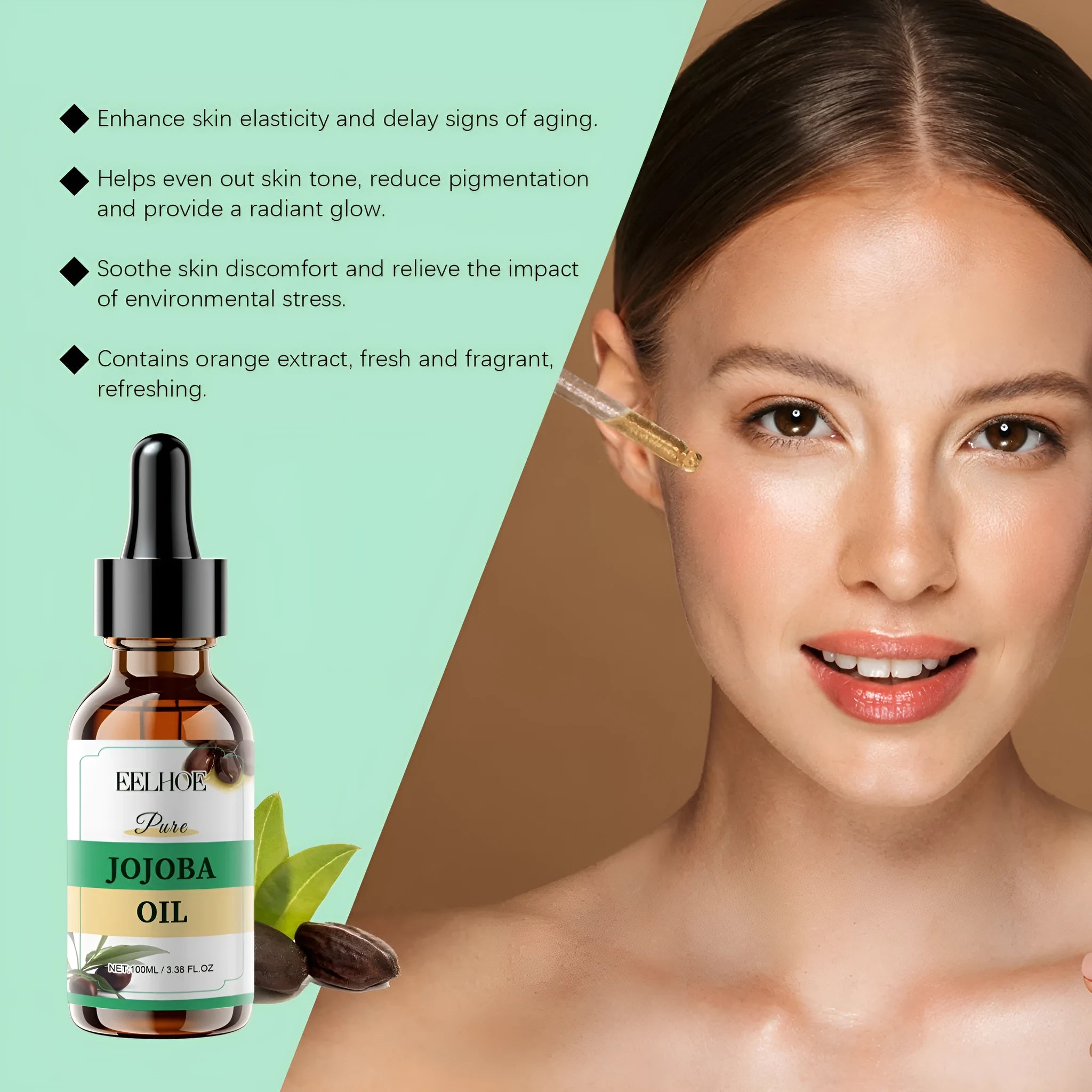 100ml organic jojoba oil bottle for facial moisturising and firming with orange extract and vitamin E
