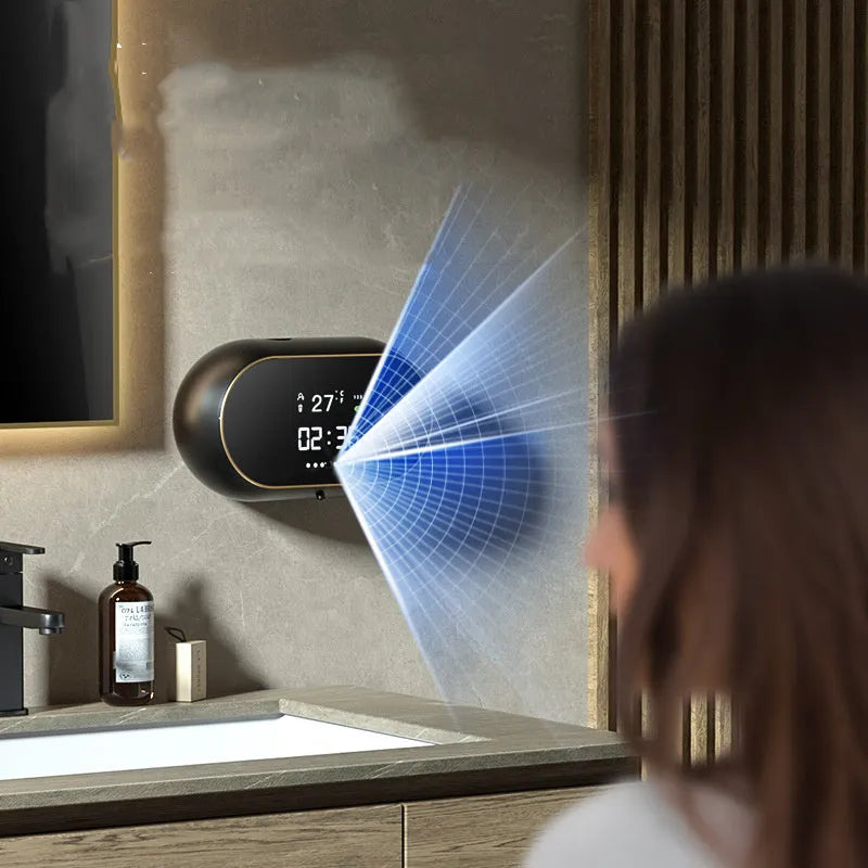 Automatic hand soap dispenser wall mounted unit in white finish with USB cable