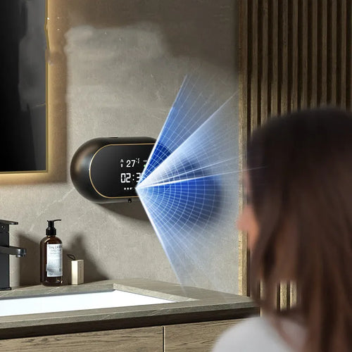 Automatic hand soap dispenser wall mounted unit in white finish with USB cable