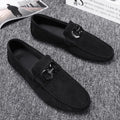 Men's black and grey suede casual shoes with breathable design and rubber soles