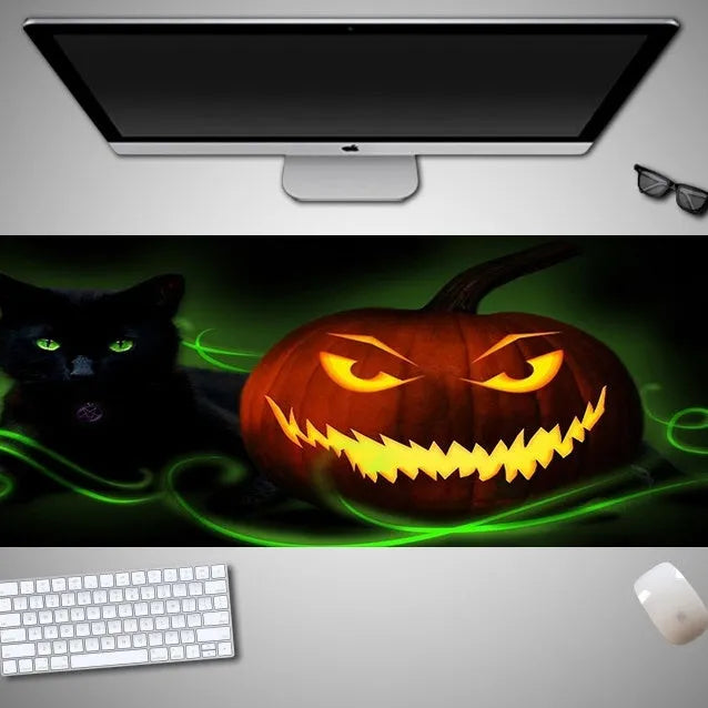 Oversized Halloween computer mouse pad with seasonal graphics and non-slip rubber base