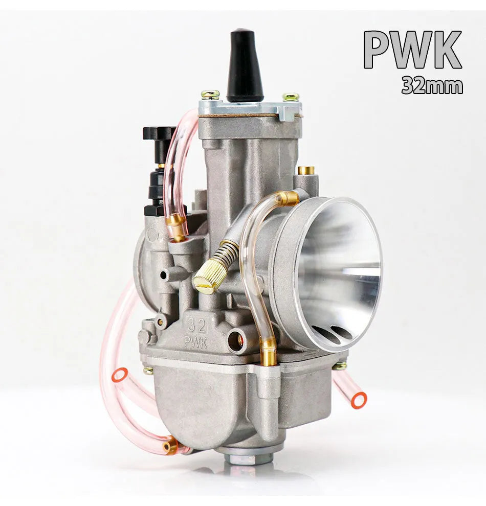 Sandblasted PWK motorcycle carburetor kit with sizes from 21mm to 34mm for engine modification.