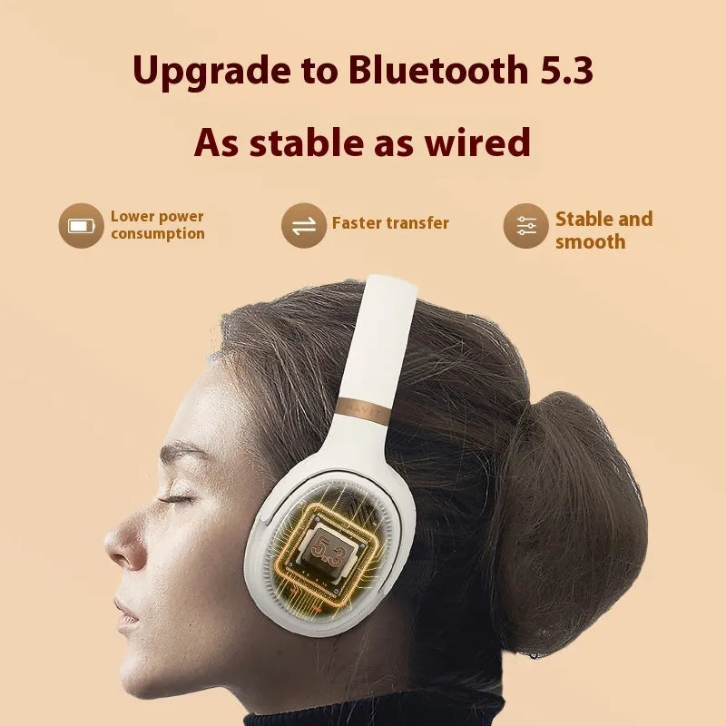 Wireless Bluetooth gaming headset in cream colour with head-mounted design for e-sports