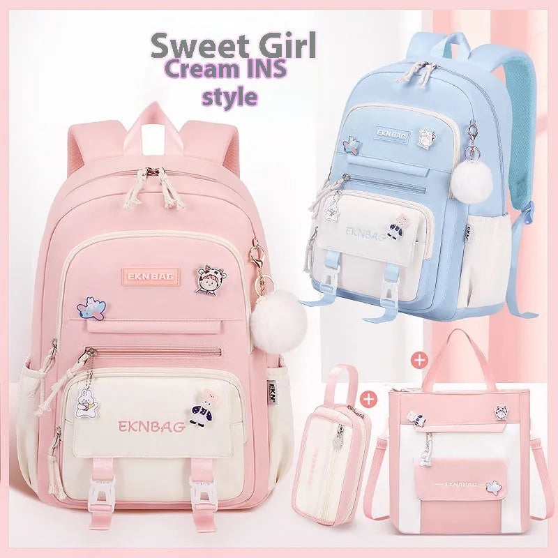 Waterproof Oxford cloth school backpack for girls with curved shoulder straps and spine protection system