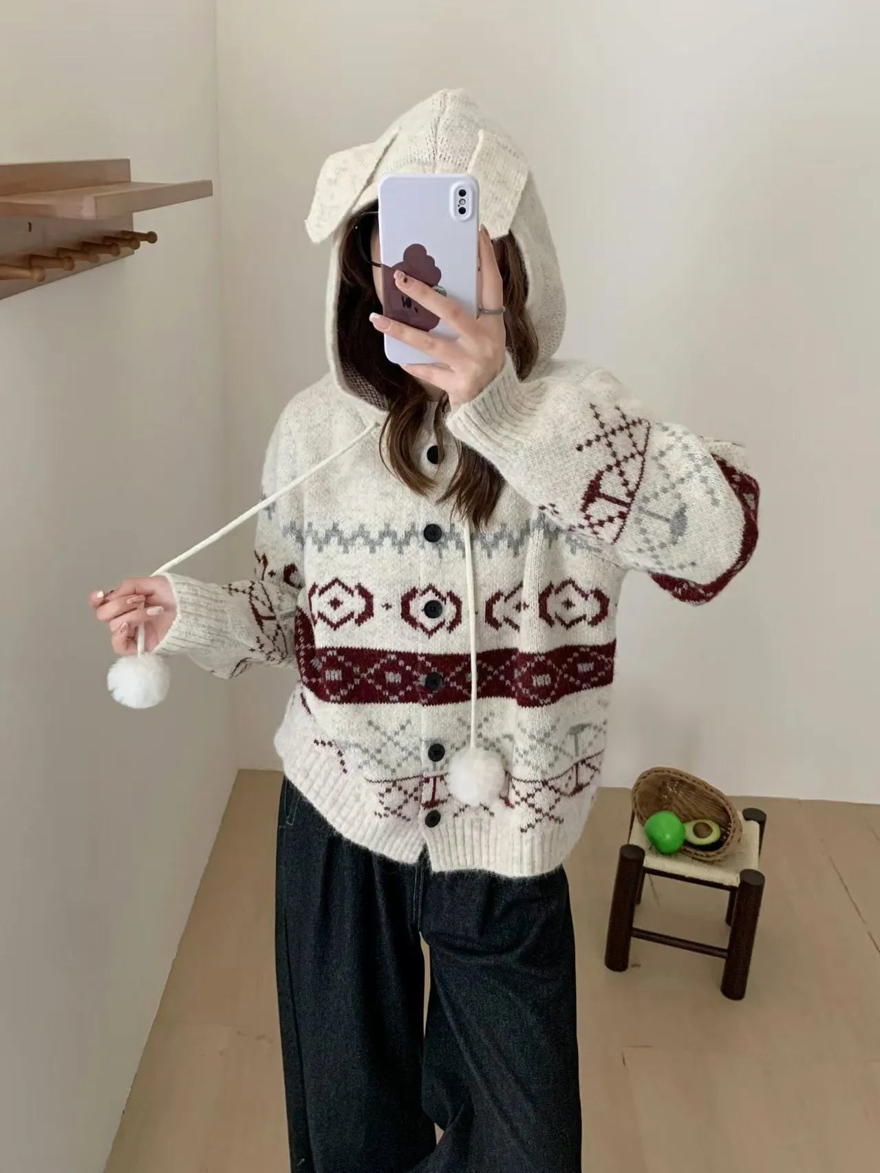Plus size women's brocade sweater coat with geometric pattern in milky white or grey