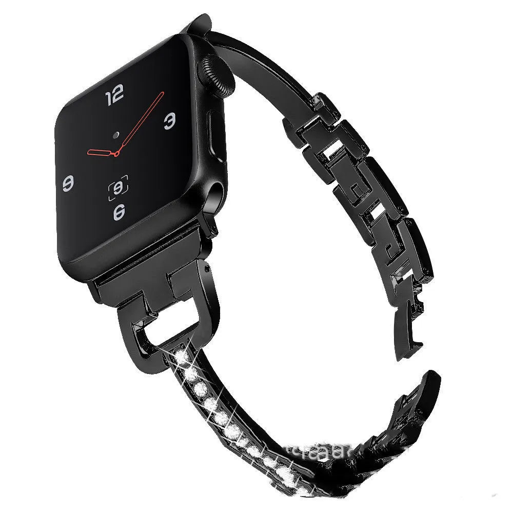 D-shaped metal diamond smart watch strap for Apple Watch in multiple colours
