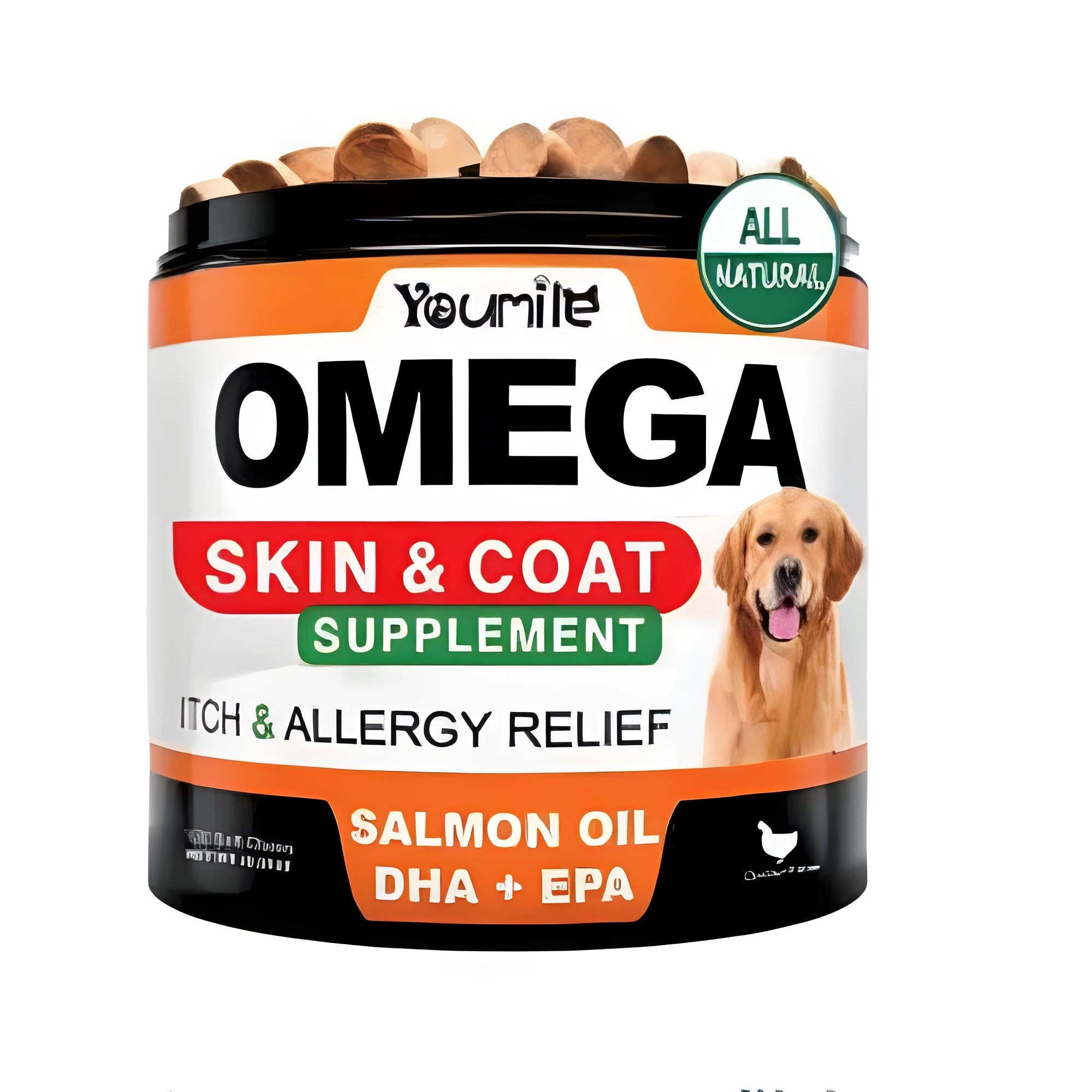 Bottle of 120 fish oil softgel capsules containing omega-3 with DHA and EPA dietary supplement