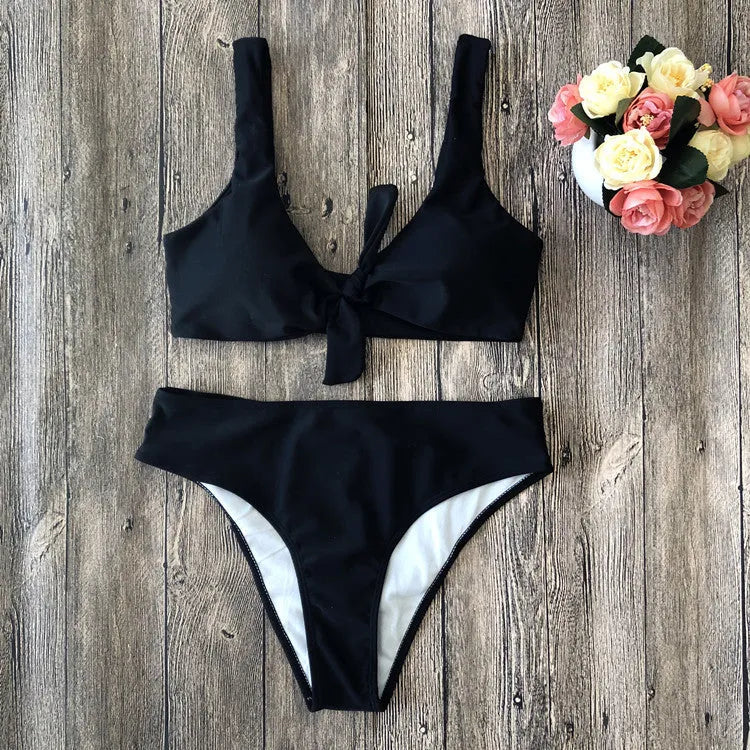 Pure colour polyester bikini swimwear set in European styling