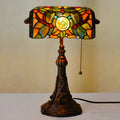 10-inch Tiffany table lamp with stained glass shade on resin base for study room decoration