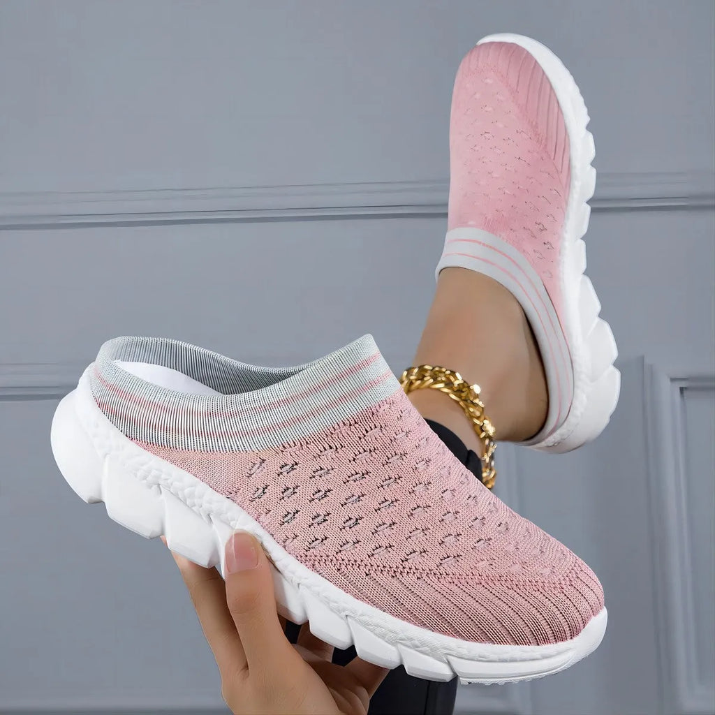 Women's striped flyknit shoes with height-increasing sole and hollowed-out design in three colour options