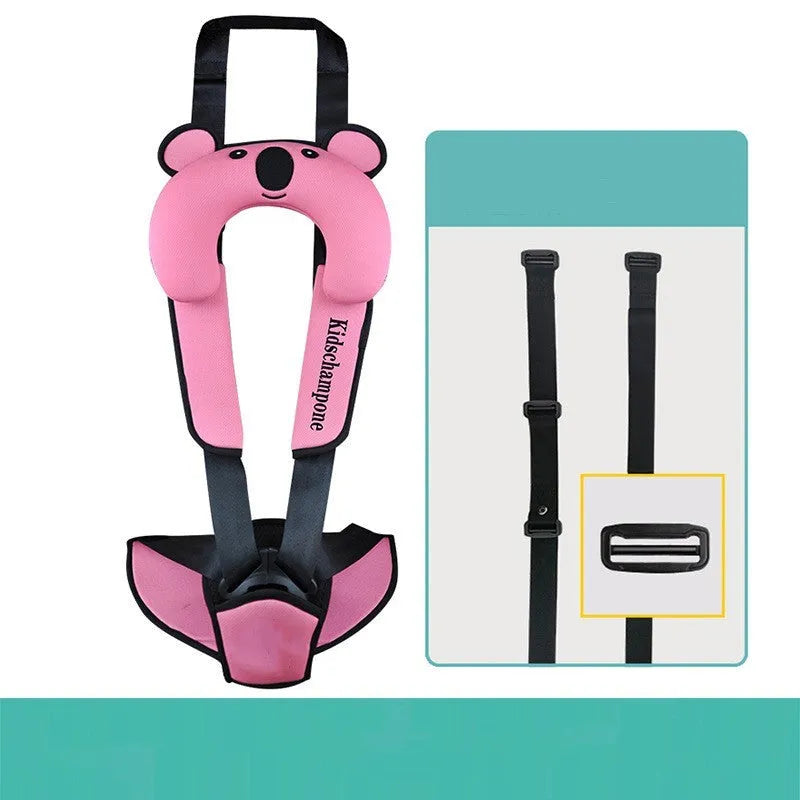 Polyester portable child safety seat belt retainer with padded seat measuring 33 by 22 by 9.5cm