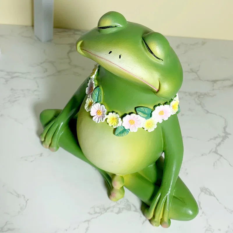 European style magic yoga frog desk ornament in RDW123 colour, made of plastic and resin.
