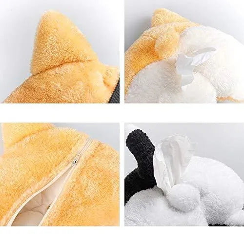 Yellow soft corgi butt-shaped tissue box cover with elastic strap for car sun visor