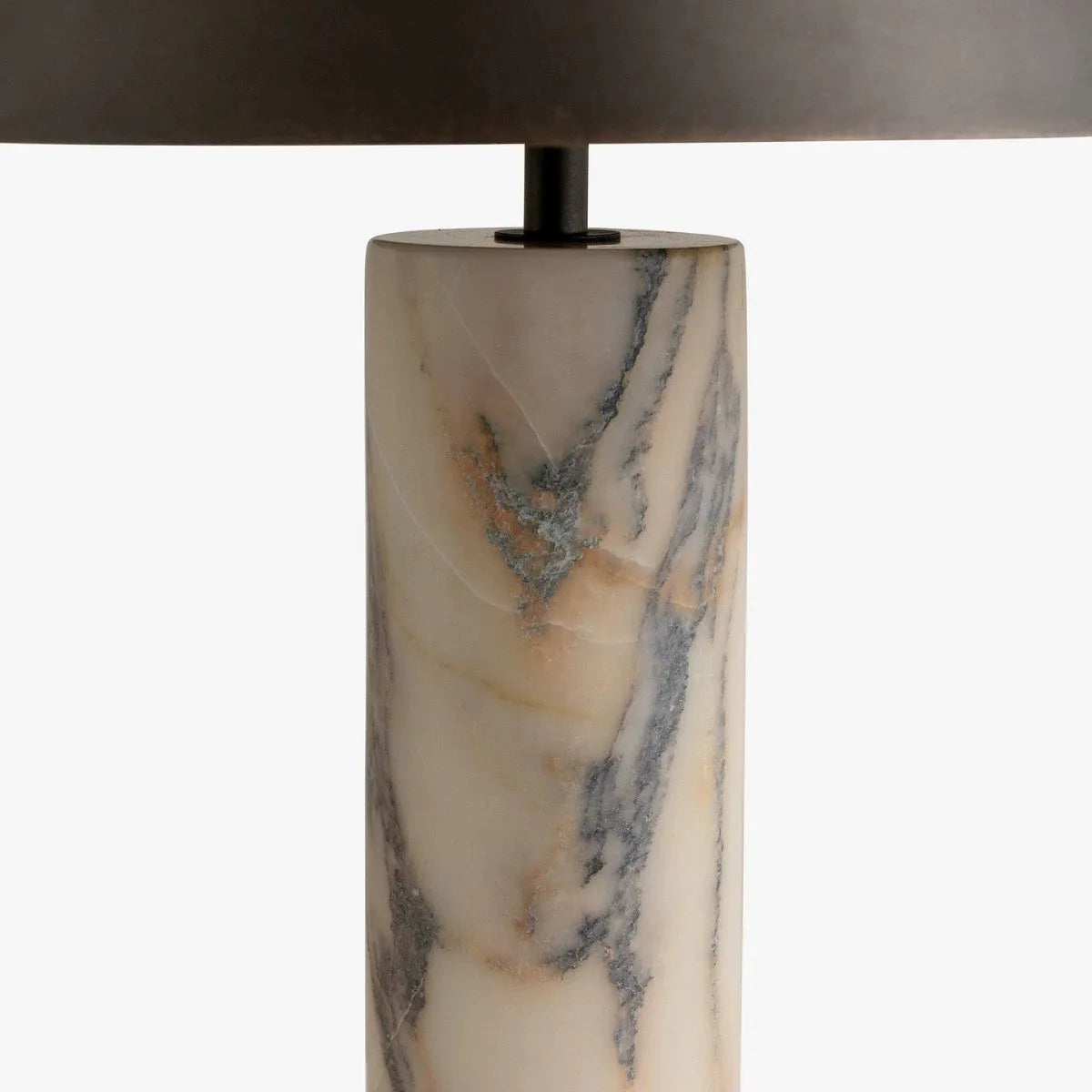 Black marble modern table lamp on a wooden surface with EU and US plug options.
