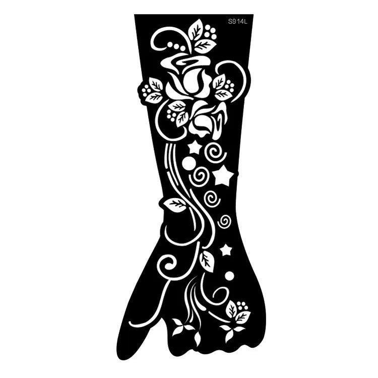 Pack of geometric hollow template tattoo stickers with machine-cut paper stencils for DIY art.