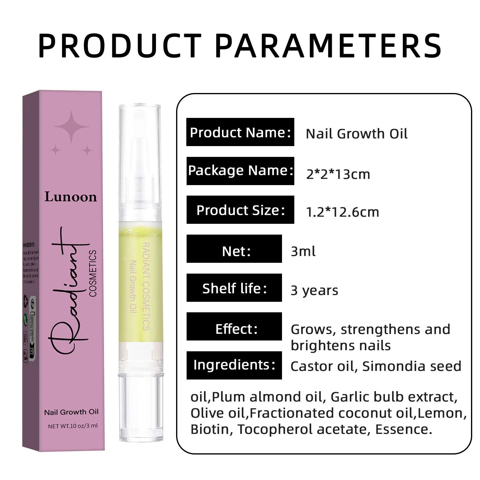 3ml nail growth oil bottle for wash-free treatment promoting nail strength and moisturising