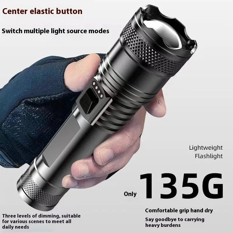 Power torch portable rechargeable super bright LED searchlight 500-metre range telescopic zoom IP55