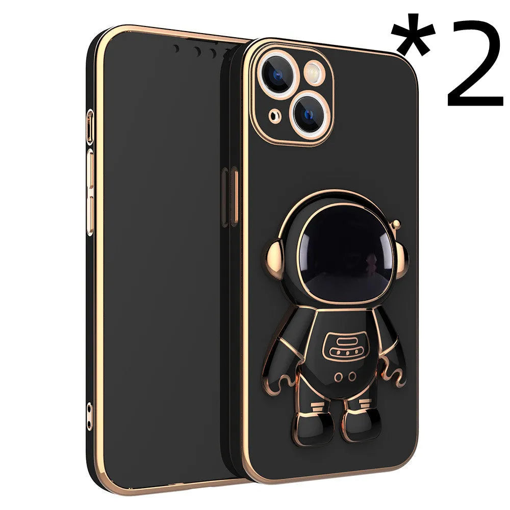 3D astronaut TPU phone case with electroplating bracket for iPhone, in black