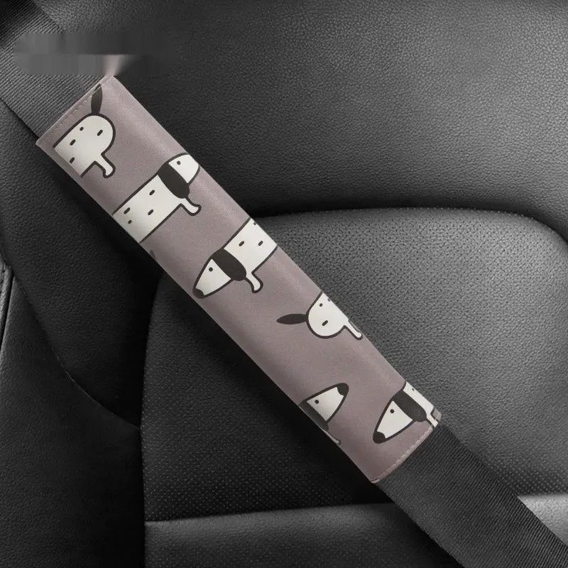 Cartoon dachshund print PU leather car seat belt shoulder protector pad