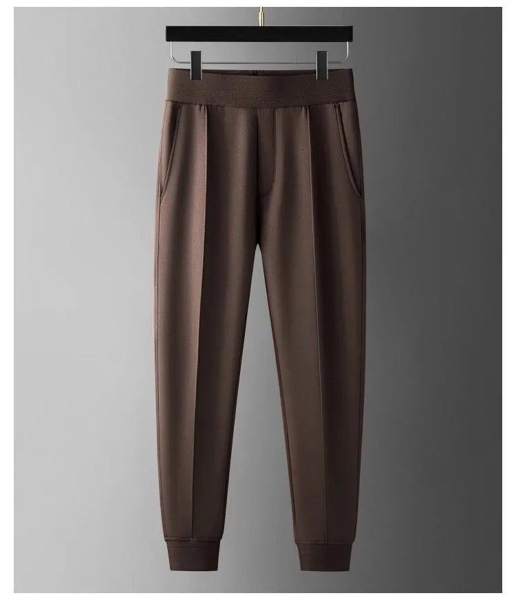 Men's casual modal cardigan suit set with hood and wrinkle-free finish in brown, loose fit, autumn sportswear