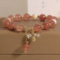 Women's strawberry quartz freshwater pearl bracelet with zircon detailing in Japanese South Korean style