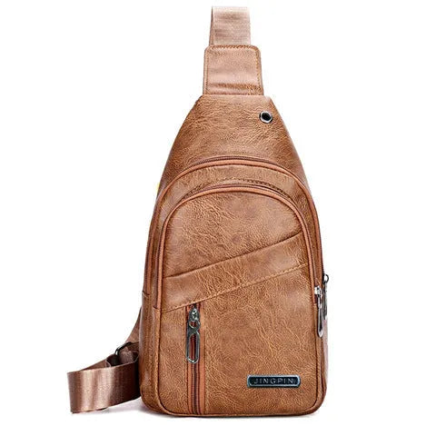 Men's multi-layer waterproof PU crossbody shoulder bag in urban simplicity style, available in black