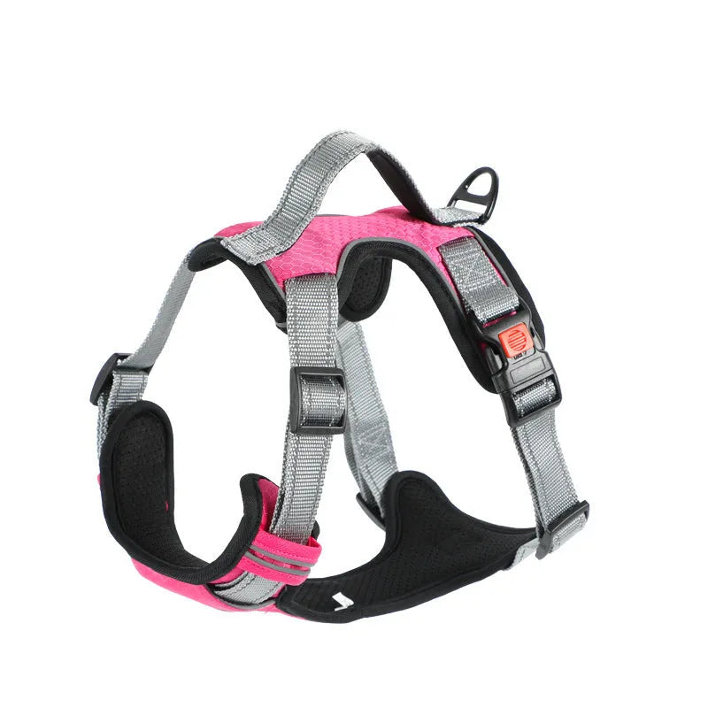 Adjustable polyester dog chest harness in various colours with optional hand holding rope