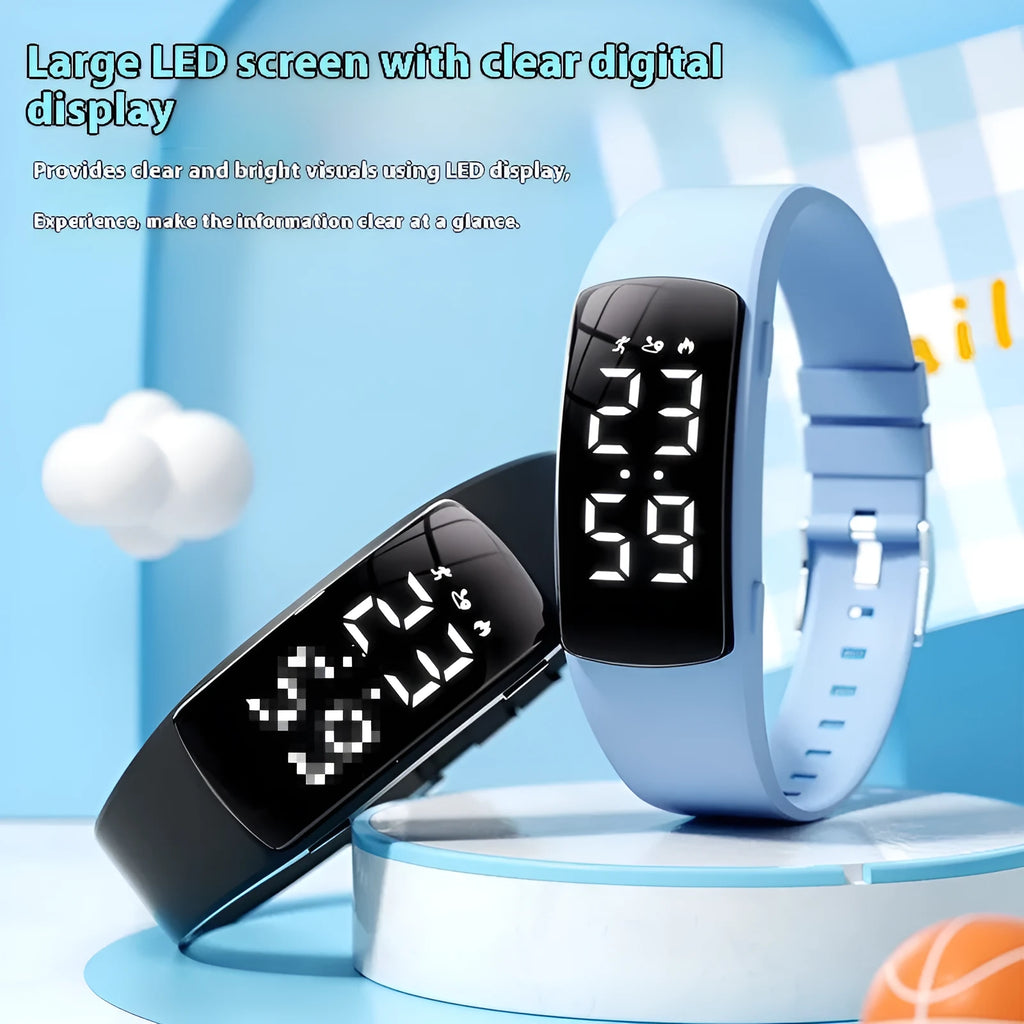 Waterproof vibration alarm clock watch with LED display and adjustable silicone strap in multiple colour options