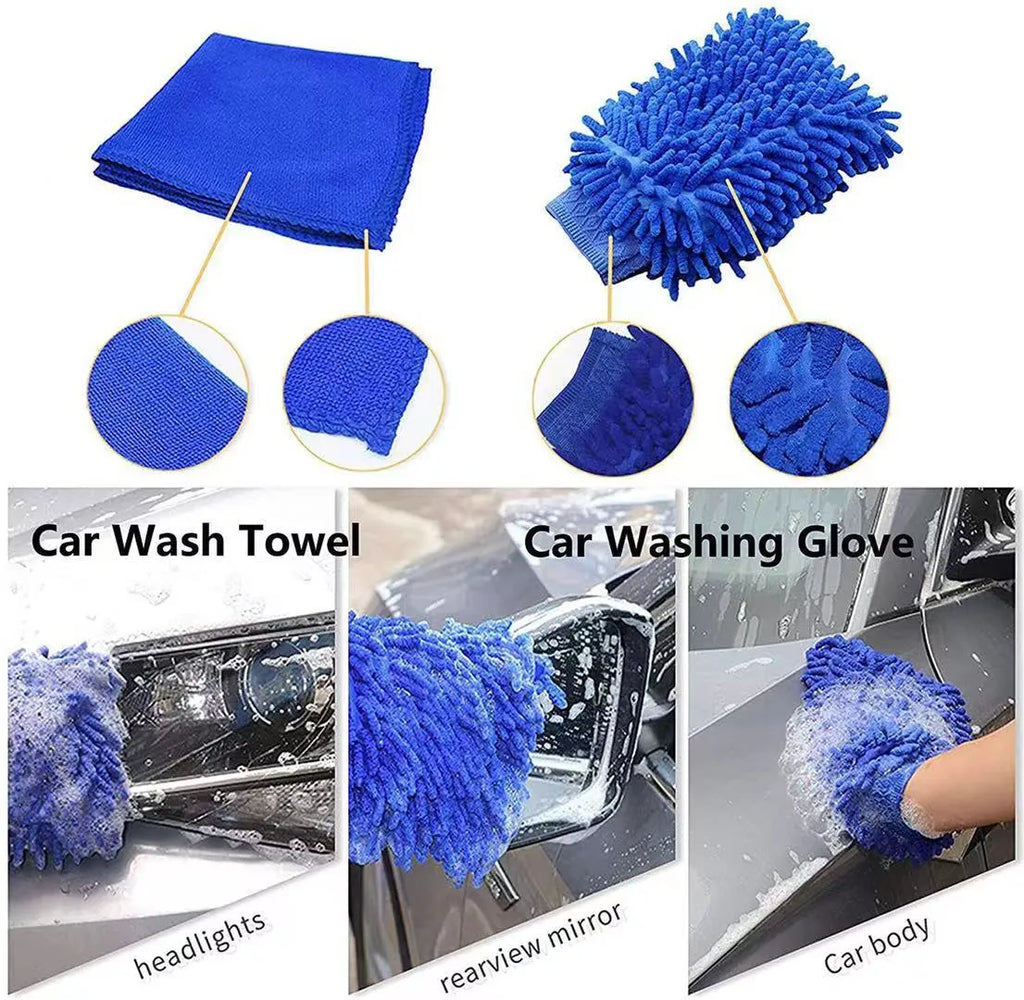 26-piece car cleaning brush set with telescopic handle and various brush heads