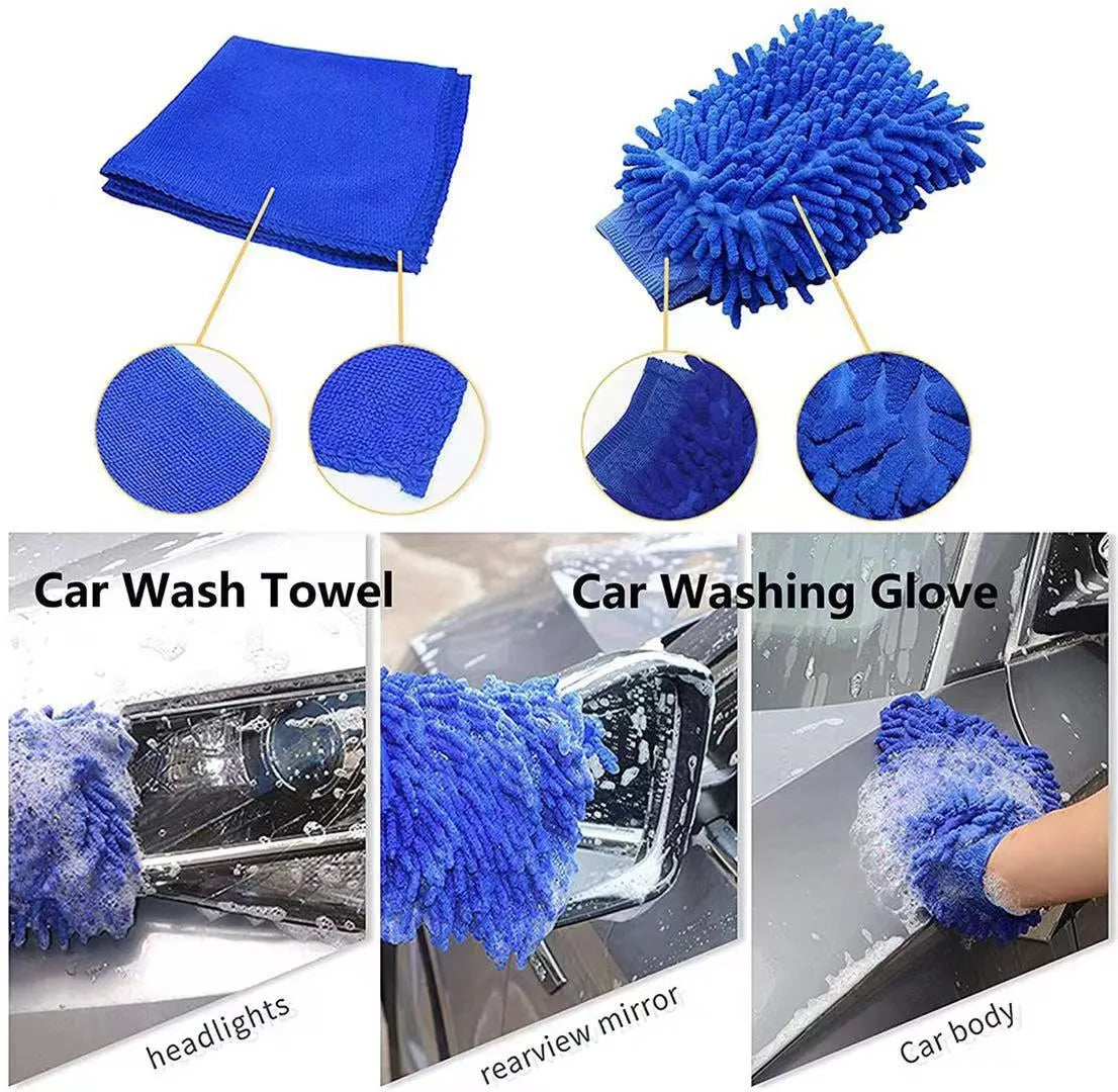 26-piece car cleaning brush set with telescopic handle and various brush heads