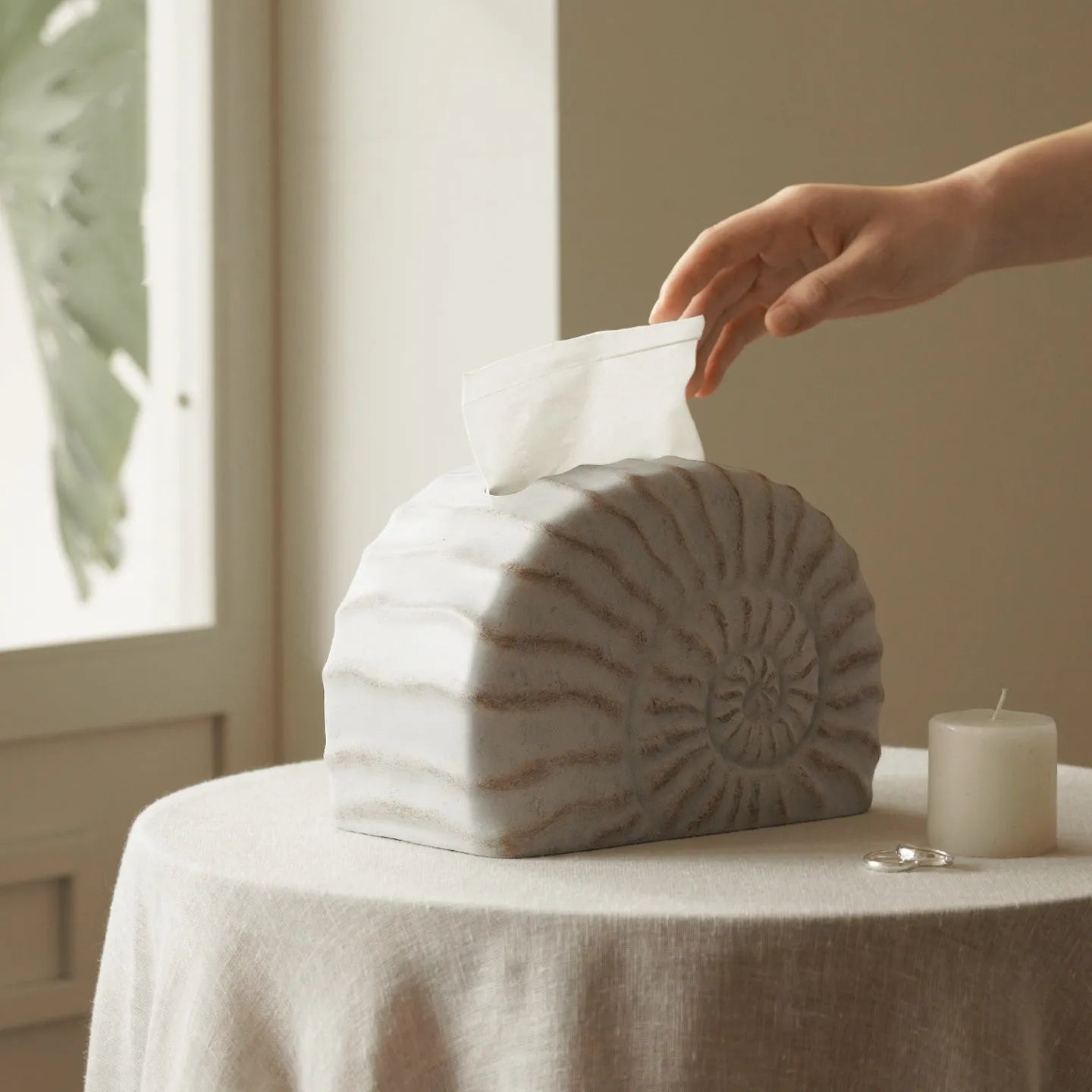 Conch ramble coloured resin decorative tissue box holder with a modern simple design.