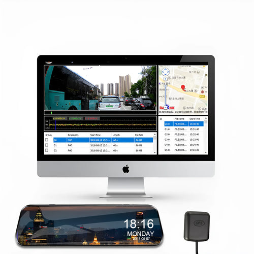 10-inch black rearview mirror driving recorder with 170-degree wide-angle lens and 12MP camera installed over car mirror