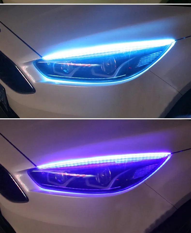 Set of RGB LED daytime running lights for cars with a remote control, available in 30cm, 45cm and 60cm lengths.