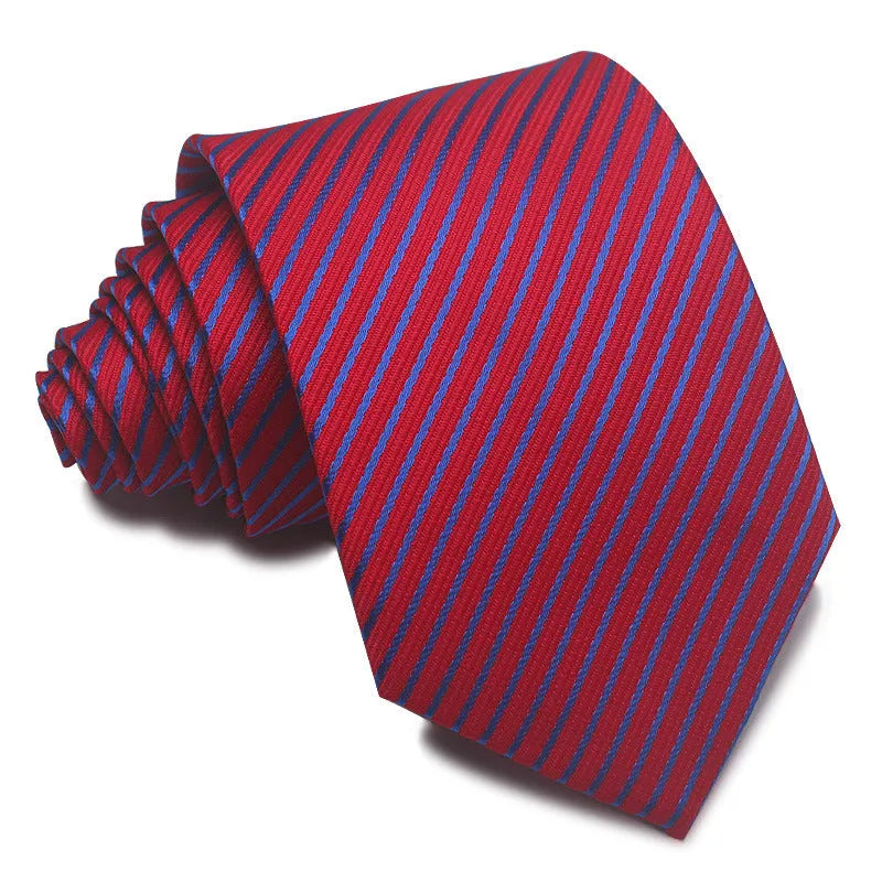 8cm wide red and black striped jacquard tie with an arrow point tip for men's formal wear