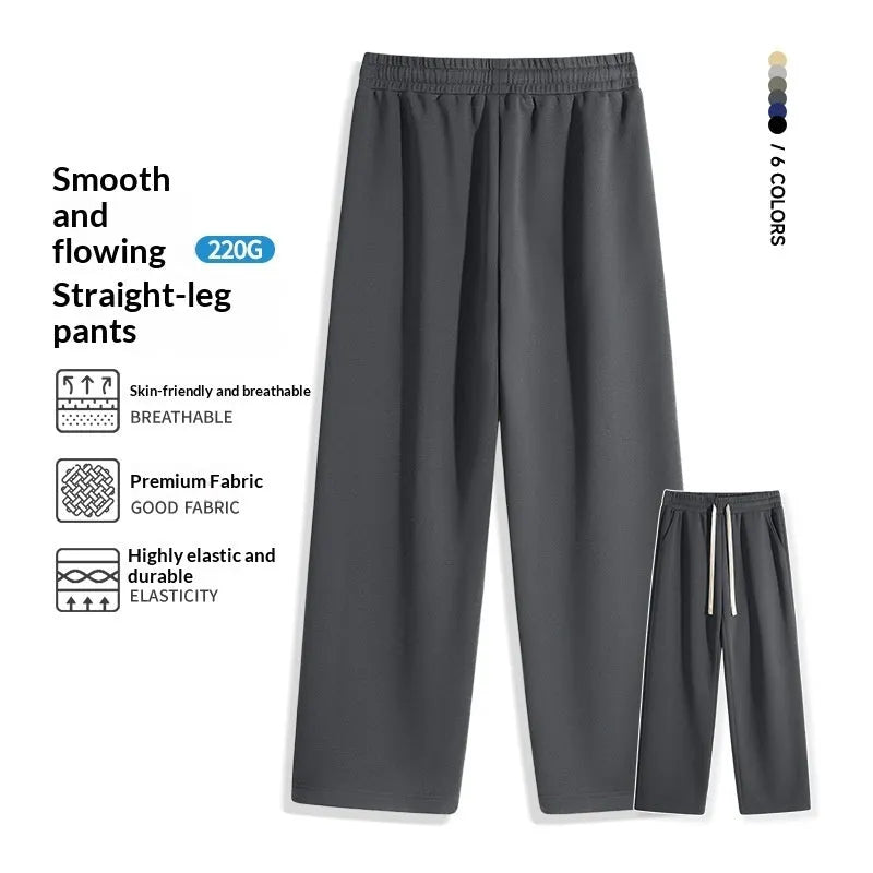Men's casual high waist straight leg drawstring sweatpants in navy blue, 65% cotton, loose fit