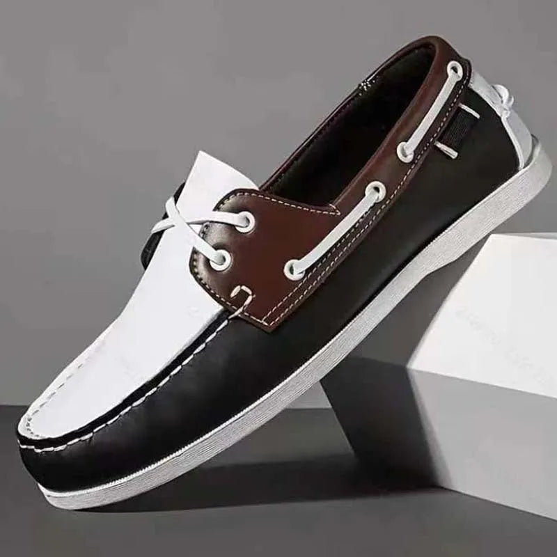 Men's British style casual shoes with artificial PU leather upper and flat heel