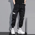 Men's loose fit polyester solid colour trousers in black or gray, autumn casual style, size S to 5XL