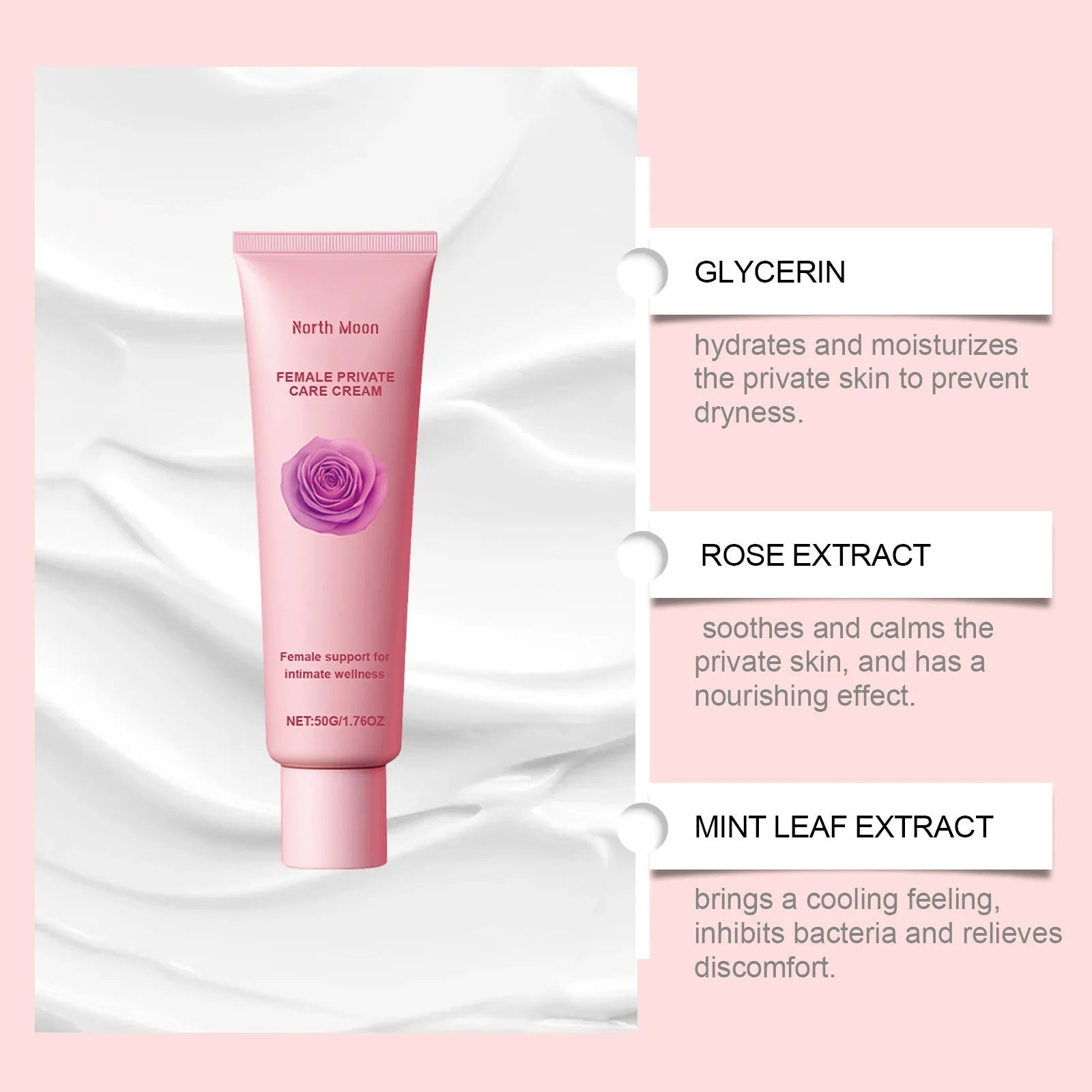 Gentle Care 50g moisturising cream with rose and peppermint extracts for dry skin