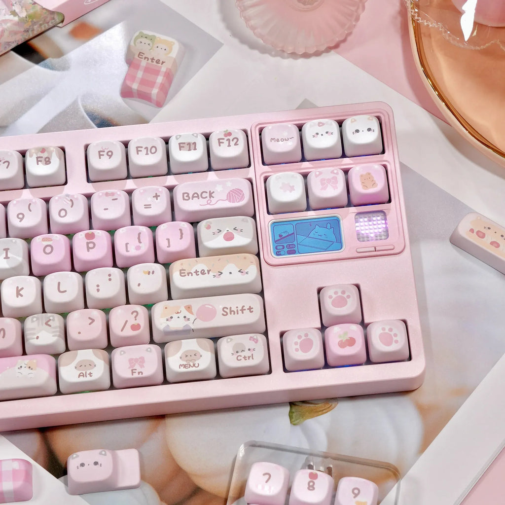 MOA height pink plastic keycap set with cartoon design on all five sides