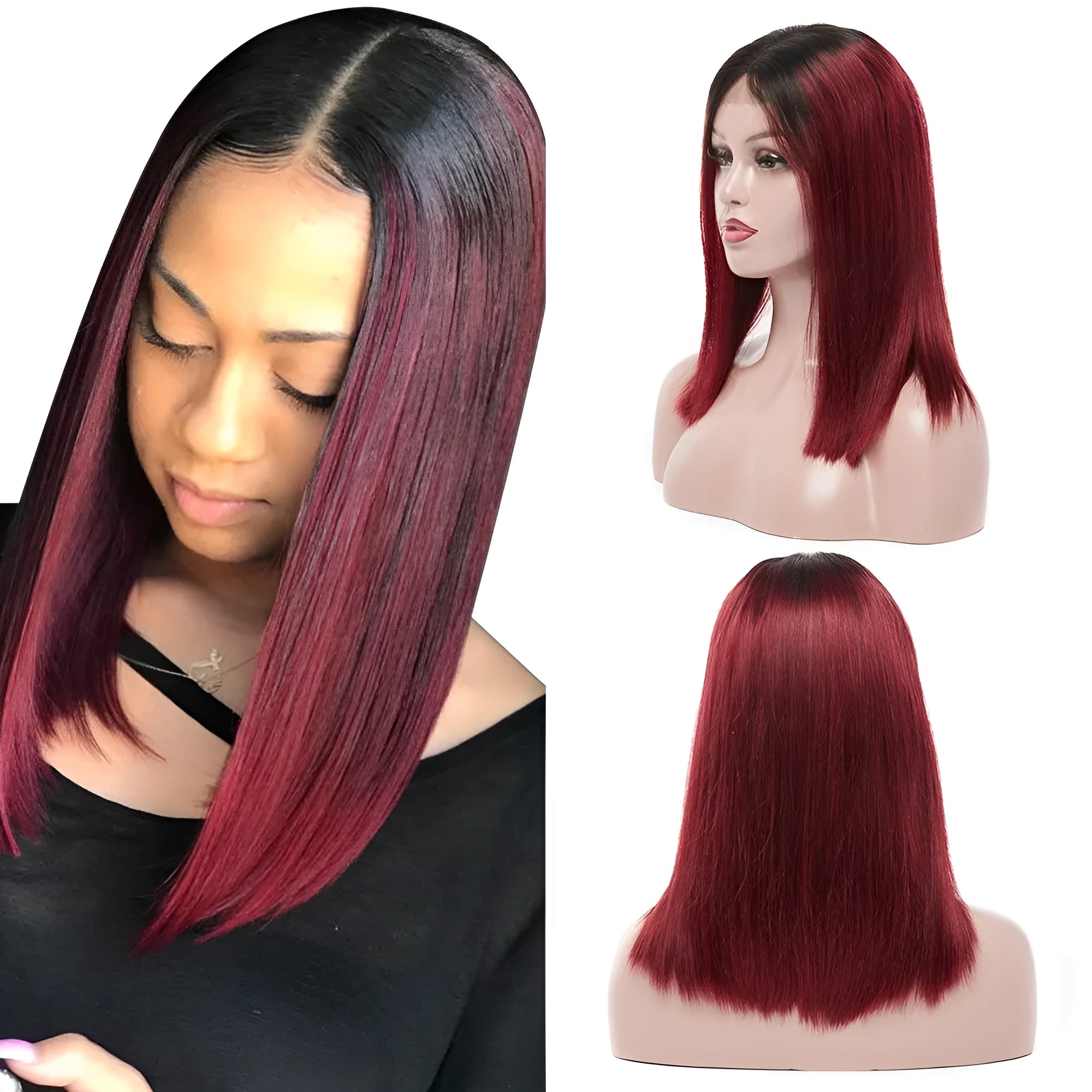 Women's front lace wig in human hair, photo colour, 16 inch length, fashion simplicity style
