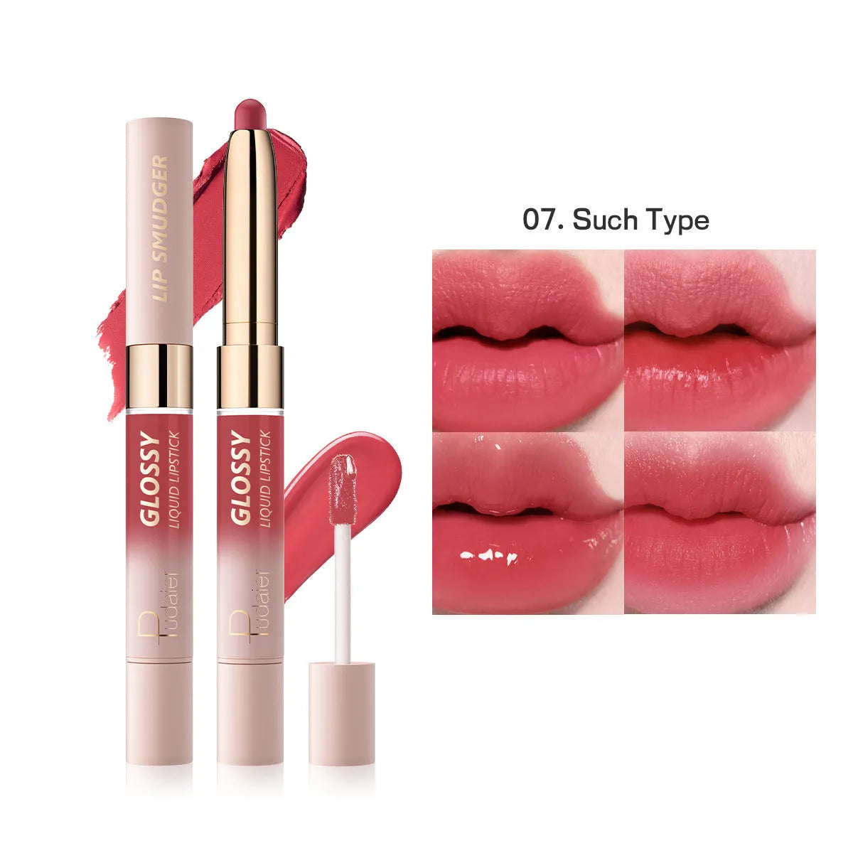 Double-headed lipstick lip gloss showing two matte colour ends with ten shade options from 01 to 10