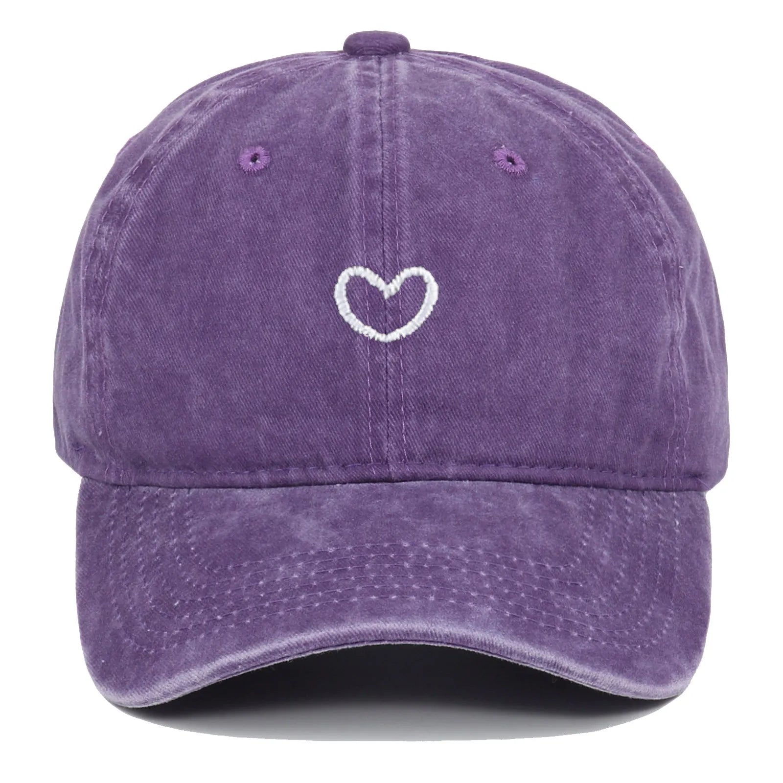 Cotton baseball cap with embroidered red love heart on front, shown in grey.