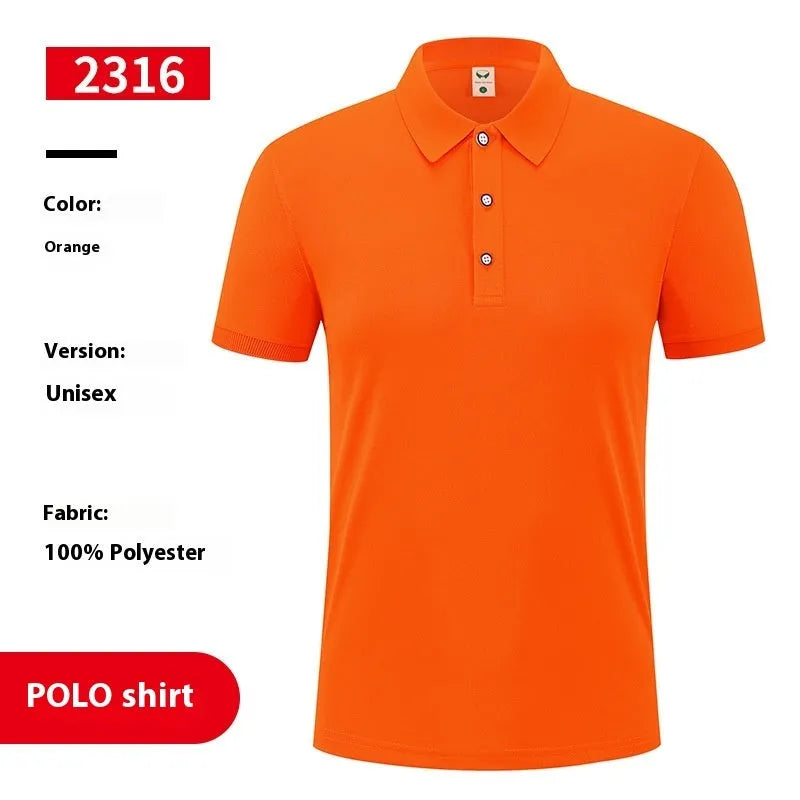 Ice silk short sleeve polo shirt pullover with an advertising logo, shown in multiple colour options.