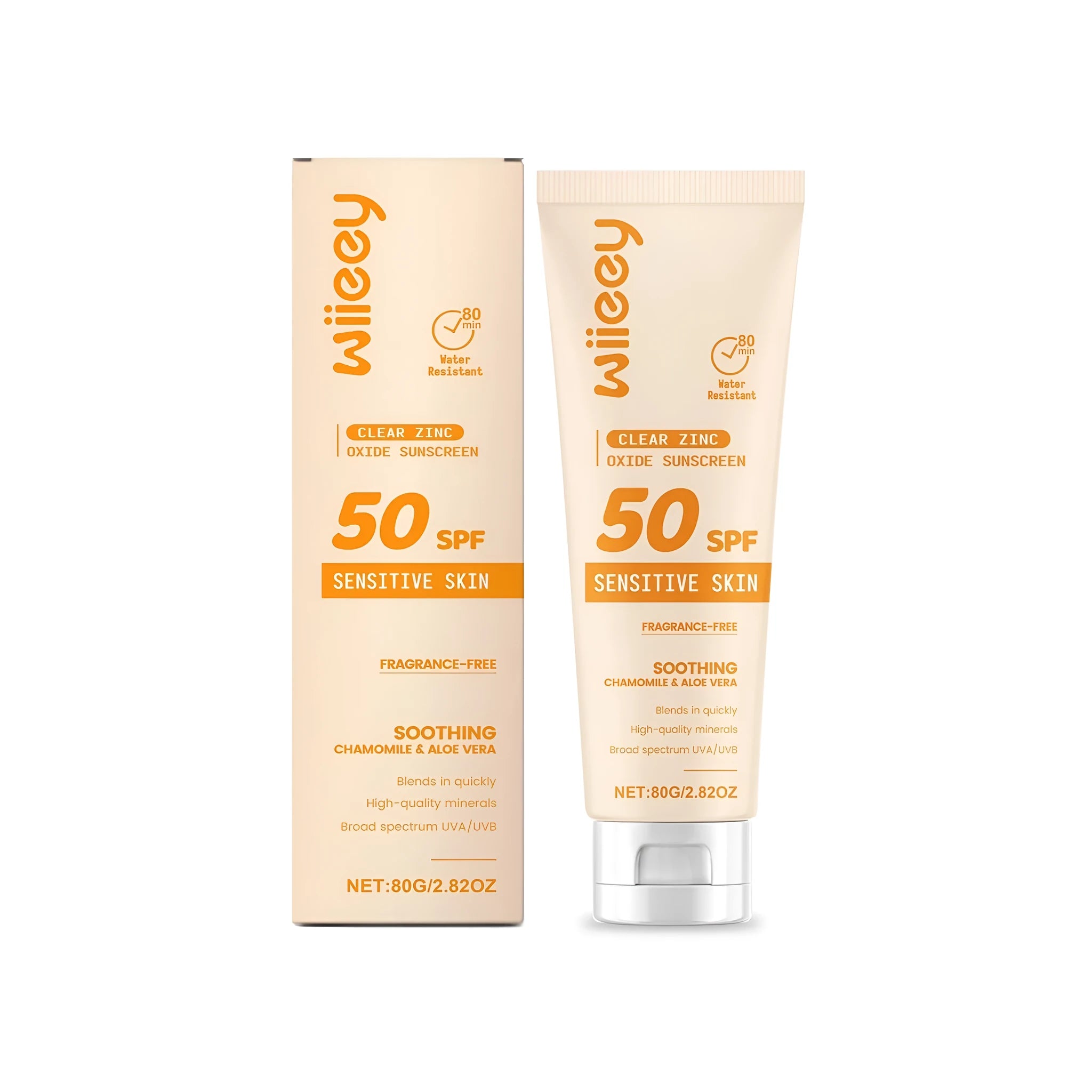 80g tube of Clear Zinc Oxide Sunscreen Lotion with chamomile and aloe extract.