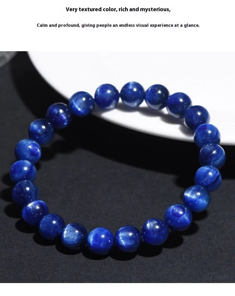 Blue crystal bracelet with spherical beads and Ruyi elements, polished 7A grade material