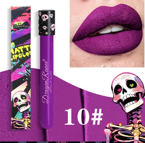 Halloween creative makeup retro matte gold silver lip gloss in test tube skull packaging