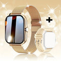 Smartwatch with 1.44-inch colour touchscreen displaying time and health stats, on a silicone strap.