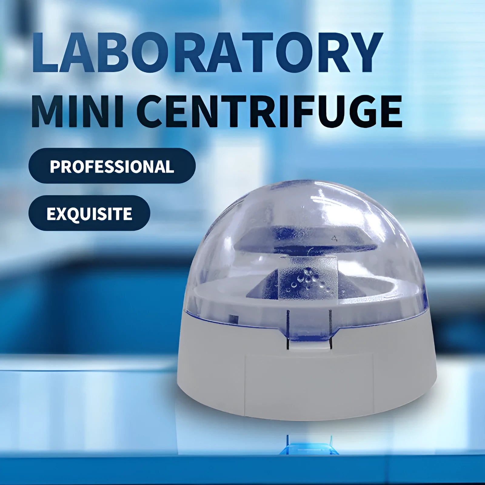 Small white benchtop mini centrifuge laboratory equipment with digital display